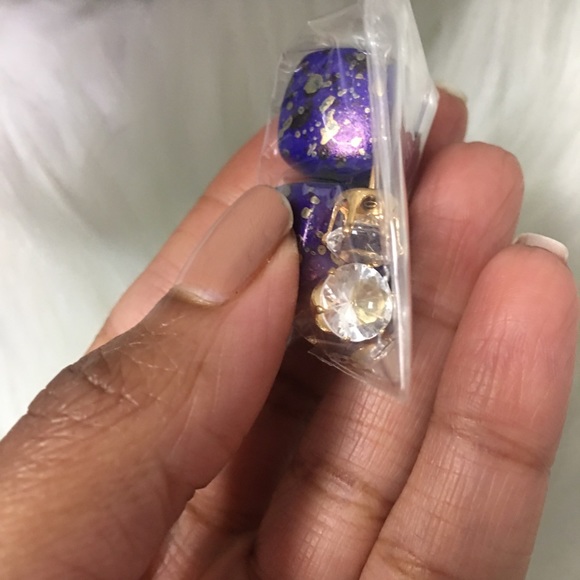 ⭐️ Navy/gold Square ear jacket earrings - Picture 2 of 4